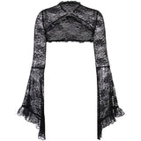 Summer New 2024 Women's Horn Loose Sleeves Sexy Lace Hollowed-Out Buckle Blouse