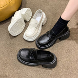 Zingj Leather Shoes Female 2024 Spring And Autumn New Fashion Round Head Thick Heel British Wind Thick Platform Loafers A Foot Pedal Single Shoe Women-Outfit