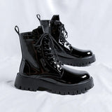 Zingj Boots Men's British Boot Men's 2023 Bright Leather Work Leather Shoes