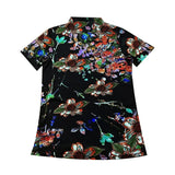 Autumn Mesh Tshirts Women Short Sleeve Half Turtleneck Printed Floral Tees Girls Slim Elastic T Shirts Tops