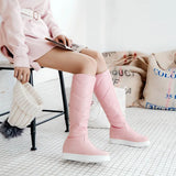 Warm Plush Knee High Boots Women Comfy Flat Heel Snow Boots Slip On Platform Woman Long Boots Shoes Black Pink White