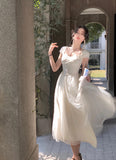 Sweet Lace Formal Prom Dresses Women 2023 Summer Wedding Party Bridesmaid Clothes Korean Style Evening Midi Dress