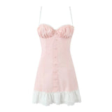 Lace Bustier Patchwork Cami Lace Up Mini Dress-Outfit