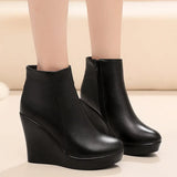 High Heemon Women's Boots Middle-Age Women's Shoes 33 Yards Round Head Waterproof Table Thick-Bottomed Single Boots Plus Velvet Slope And Short Boots