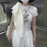 Korean Fashion Crop Tops Spotted Dog Printed Short Sleeve T-shirt Kawaii Summer Streetwear Sexy Slim White Tshirts