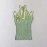 Two Tone Ribbed Halter Double Strap Top-Outfit