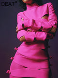 Fashion Women's Dress Sexy Turtleneck Hollow Out Bow Long Sleeve Short Pink Evening Dress Spring 2023 Trend New