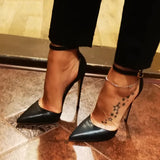 Strap Women D'Orsay Pointed Toe Stiletto Pumps Ladies Solid Dress 12cm High Heel Shoes Black White 10cm 8cm QP121