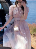 Summer Causal Vintage Fairy Dress Women Patchwork Korean Sweet Elegant Party Dress Female Outwear Sexy Evening Beach
