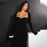 Solid Long Flared Two-piece Crop Sleeve Midi Dress- Outfit