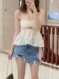 Knot Front Knit Embroidered Tube Top- Outfit