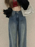 Vintage Faded Wash Straight Leg Boyfriend Jeans- Outfit
