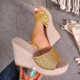 Zingj Bottom Slope With Slippers Female 2024 Summer New Sequins Fashion Super High Heel Outside Wear Large Size