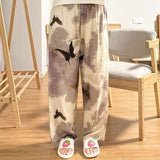 High-End Cotton Pyjamas Ladies Summer Thin Artificial Silk Home Leisure Long Trousers Straight Can Be Worn