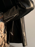 Black Faux Leather Biker Jacket Long Sleeve Zipper Belt Loose Luxury Korean Fashion 2023 Autumn Clothes Women