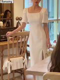 Summer Women Elegant Casual Midi Dresses Office Lady Female Fashion Outwear Robe Vestidos