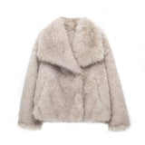 / Winter 2025 New Women's Lapel Long Sleeve Artificial Fur Press Button Cardigan Loose Short Coat