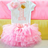 Girls Summer Dress Cute Newborn Baby Girl Clothes 1st Birthday Baby Bodysuit Romper+Ruffles Tutu Skirt +Headband