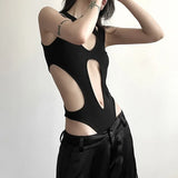 Summer Women's New Solid Color Sexy Hottie Fashion Hollow Splicing Repair Slim Thin