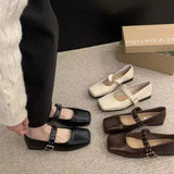 Zingj Jane Shoes Female 2024 Summer New Niche Design Sense Flat Bottom A Word Buckle Square Head Senior Sense Of Spring And Autumn Single