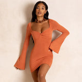 Fairy Summer Dress Women Elegant Long Sleeve Mini Dresses V-Neck Sexy Slim Streetwear Women's Bodycon Party Dress