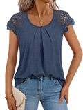 Summer Women's New Women's Lace Sleeve Top Short-Sleeved Round-Neck Loose