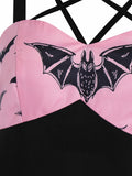 Dress Women Gothic Front Strappy Bat Print High Waist Mini Cami Dress Sleeveless Casual Dress
