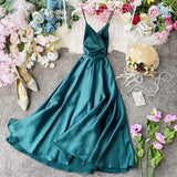 2022 Summer Women Slip Satin Dress Backless Belted Elegant Vacation Party Midi