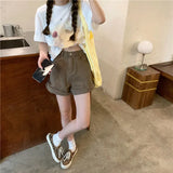 Crimping Shorts Denim Women High Waist Simple Korean Style A-line Ulzzang Vintage Students All-match Fashion