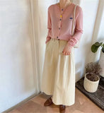 Women's Cashmere Cardigan Autumn Korean Small Spaceship Embroidered O Neck Light See Through Thin Button Sweater