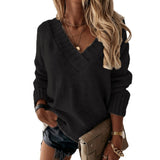 New Sweater Women's Autumn And Winter Solid Color V-Neck Long-Sleeved Knitted
