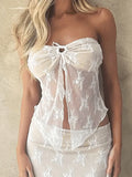 Slit Sheer Mesh Bandeau Top- Outfit