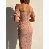 Zingj And Summer 2023 New Flower Print Wrapped Chest Irregular Sling Dress