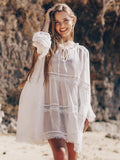 Bikini Cover-ups Long White Tunic Casual Summer Beach Dress Elegant Women Plus Size Beach Wear Swim Suit Cover