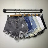 Summer New High Waist Hole Breasted Denim Shorts Female Show Thin Korean Version Of Wide Leg Pants Edge A Word Sexy Hot Pants-Outfit
