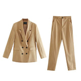 2021 spring blazer + pant two peice set women double breasted suit jacket high waist