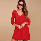 Beach Cami Summer Shirt Dress Women Casual Double V Neck Casual Shift Dresses Sexy Long Sleeve Vacation Midi