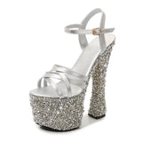 Zingj Korean Version Of The New Water Diamond Heel Summer New Ultra High Heel Open-Toe Sandal Women Hate Sky