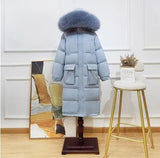 Winter Loose Windbreak Long Coat Women Real Natural Fur Hooded Jacket 90% White Duck Down Coat Thick Warm Snow