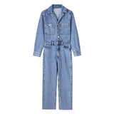 Blue Denim Jumpsuit Women Elegant Long Jumpsuits Woman 2023 Long Sleeve Jean Woman Jumpsuit Straight Leg Summer