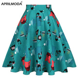 Cat Printed Short Swing Cotton Casual Summer Skirts High Waist Vintage Retro Skater Punk Harajuku Midi Skirt faldas