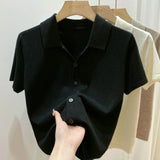 Zingj Beauty Solid Color Thin Polo Lapel Sweater Female Summer New Small Short-Sleeved T-Shirt