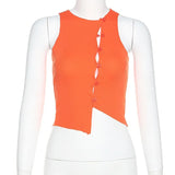 Women Y2K Solid Sleeveless T-shirt Tank Top Sexy 2022 Spring Summer Single Breasted Hollow Out Knitted Crop Top