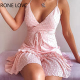 Women Sleeveless Swiss Dot Ruffles Tied Detail Wrap Dress Elegant Fashion Mini Dress Chic