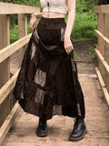Patchwork Velvet Printed Midi Skirt- Outfit