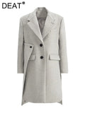 Fashion Women's Wool Coat Notched Collar Single Breasted Gray Removable Hem Irregular Overcoat Winter 2023 New