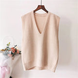 Solid Color V-neck Sweater Vest Women Loose Sleeveless Simple Commuter Undecorated Knitted Sweater Vest Femal