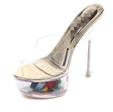 Zingj Yards Hot Style Sexy Super High Heels 15CM Thin Heel Waterproof Platform Slippers Transparent Crystal Shoes Wedding Shoes