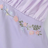 Purple Back Tie-Up Floral Embroidery Mini Dress-Outfit