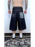 Pocket Embroidered Letter Print Jeans Men's Shorts Summer Vintage Super Wide-Legged Jeans 211-0-Outfit